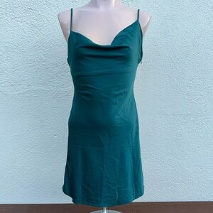 Luvalot Emerald Green Satin Cowl Neck Mini Dress NWT US 4